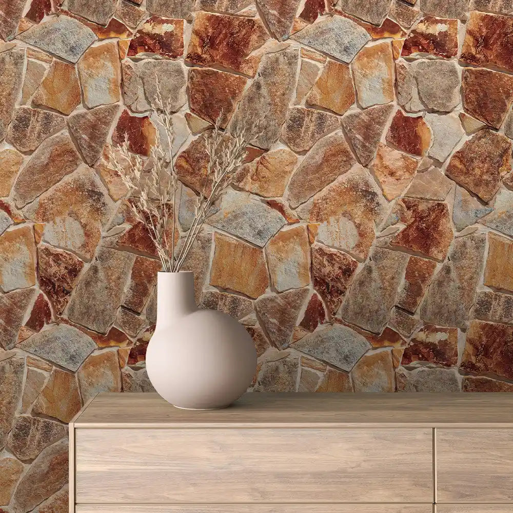 Rust Multicolour Flagstone Peel & Stick Wallpaper – Stone 0058