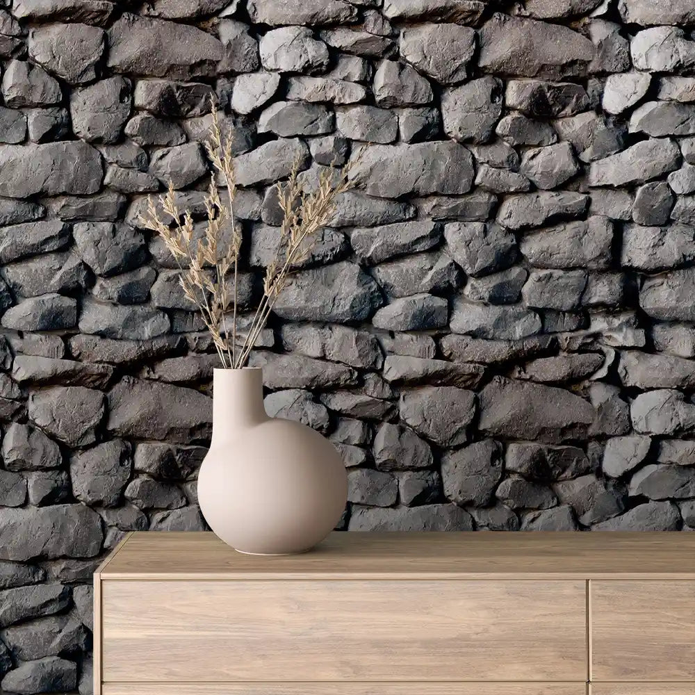 Charcoal Rugged Fieldstone Peel & Stick Wallpaper – Stone 0060