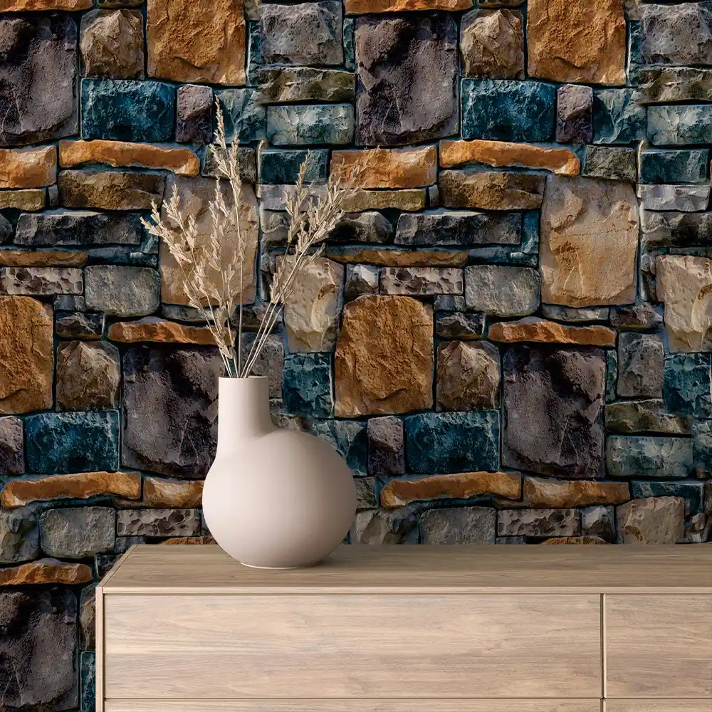 Blue Rust Castle Stone Peel & Stick Wallpaper – Stone 0061