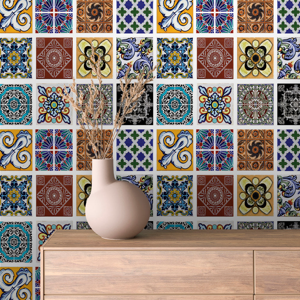 Vivid Mediterranean Azulejo Tile Peel & Stick Wallpaper – Tile 0004