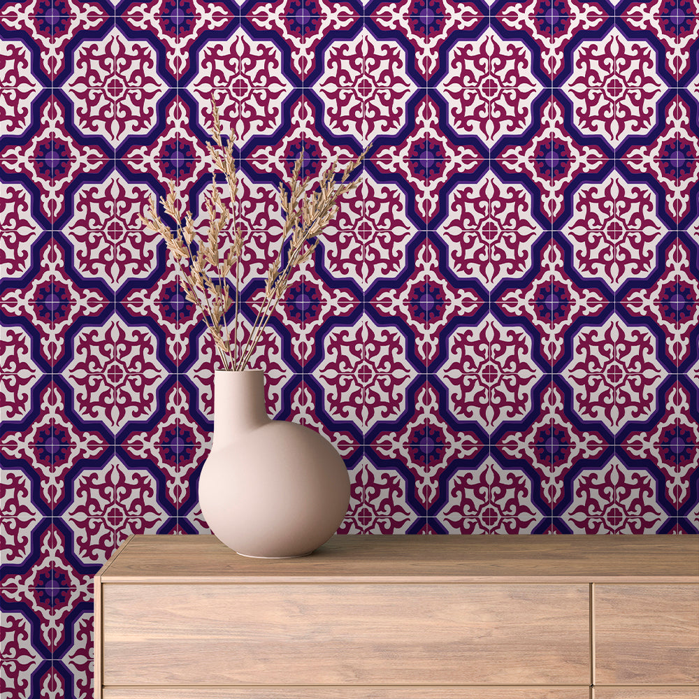 Plum and Indigo Moorish Star Tile Peel & Stick Wallpaper – Tile 0037