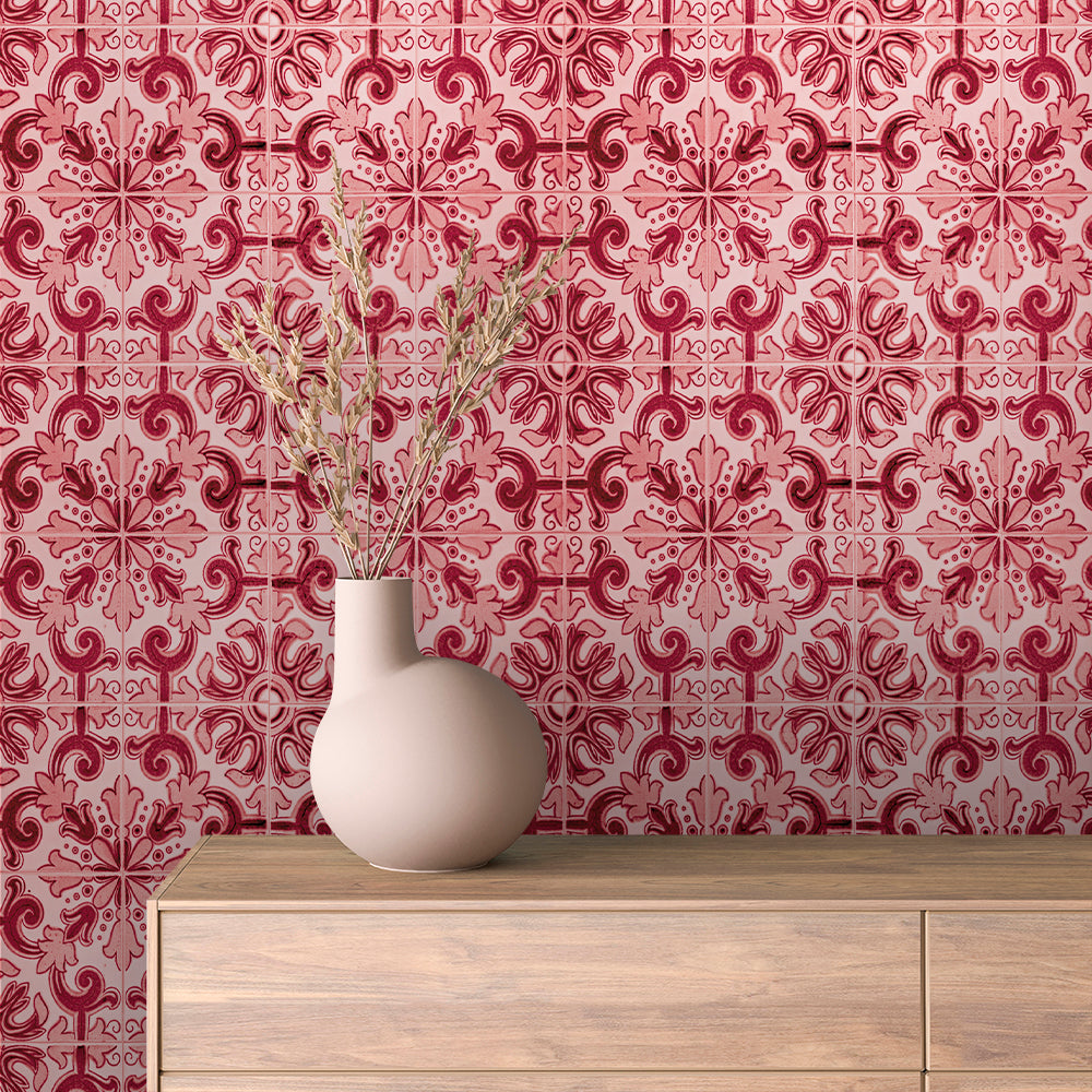 Crimson Damask Tile Peel & Stick Wallpaper – Tile 0039