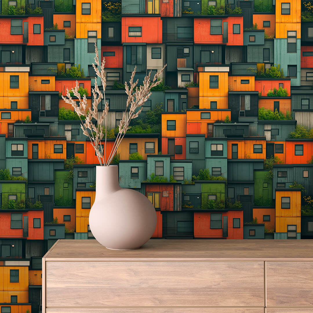 Rooftop Garden Cabins Peel & Stick Wallpaper – Urban 0004