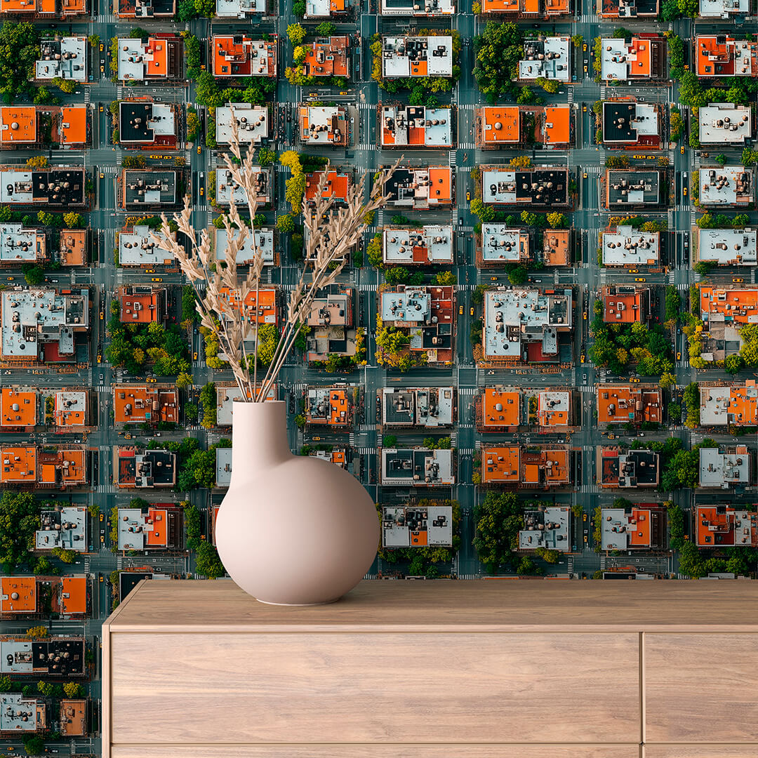 Aerial City Blocks Orange Peel & Stick Wallpaper – Urban 0008