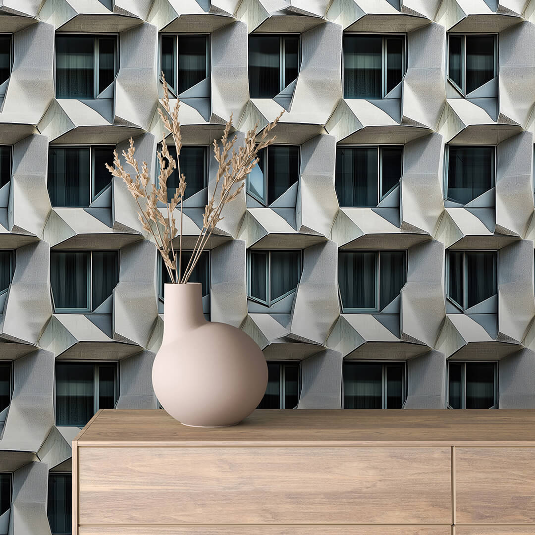 Faceted Concrete Facade Peel & Stick Wallpaper – Urban 0020
