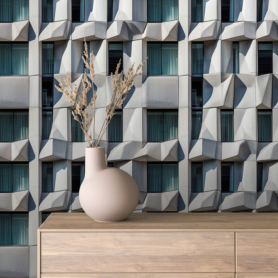 Pale Concrete Teal Curtain Bays Peel & Stick Wallpaper – Urban 0021