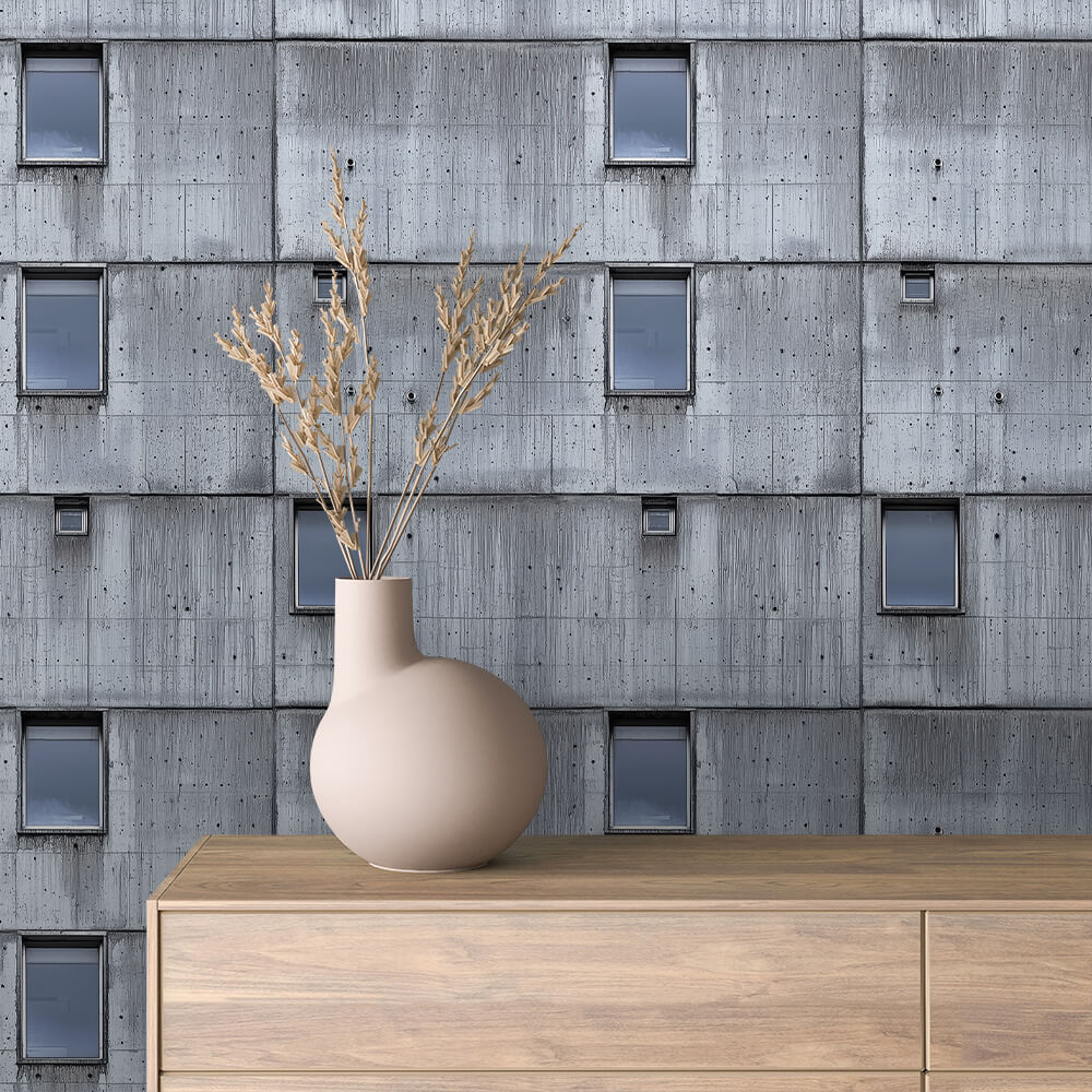 Board-Formed Concrete Windows Peel & Stick Wallpaper – Urban 0029