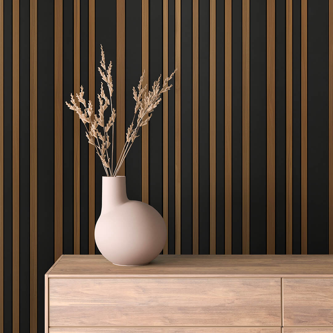 Black Wood Slat Wallpaper mockup