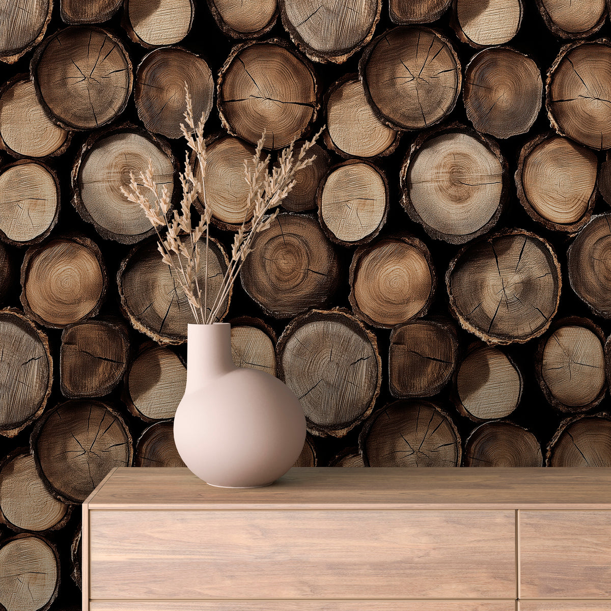 Log Round Wallpaper mockup