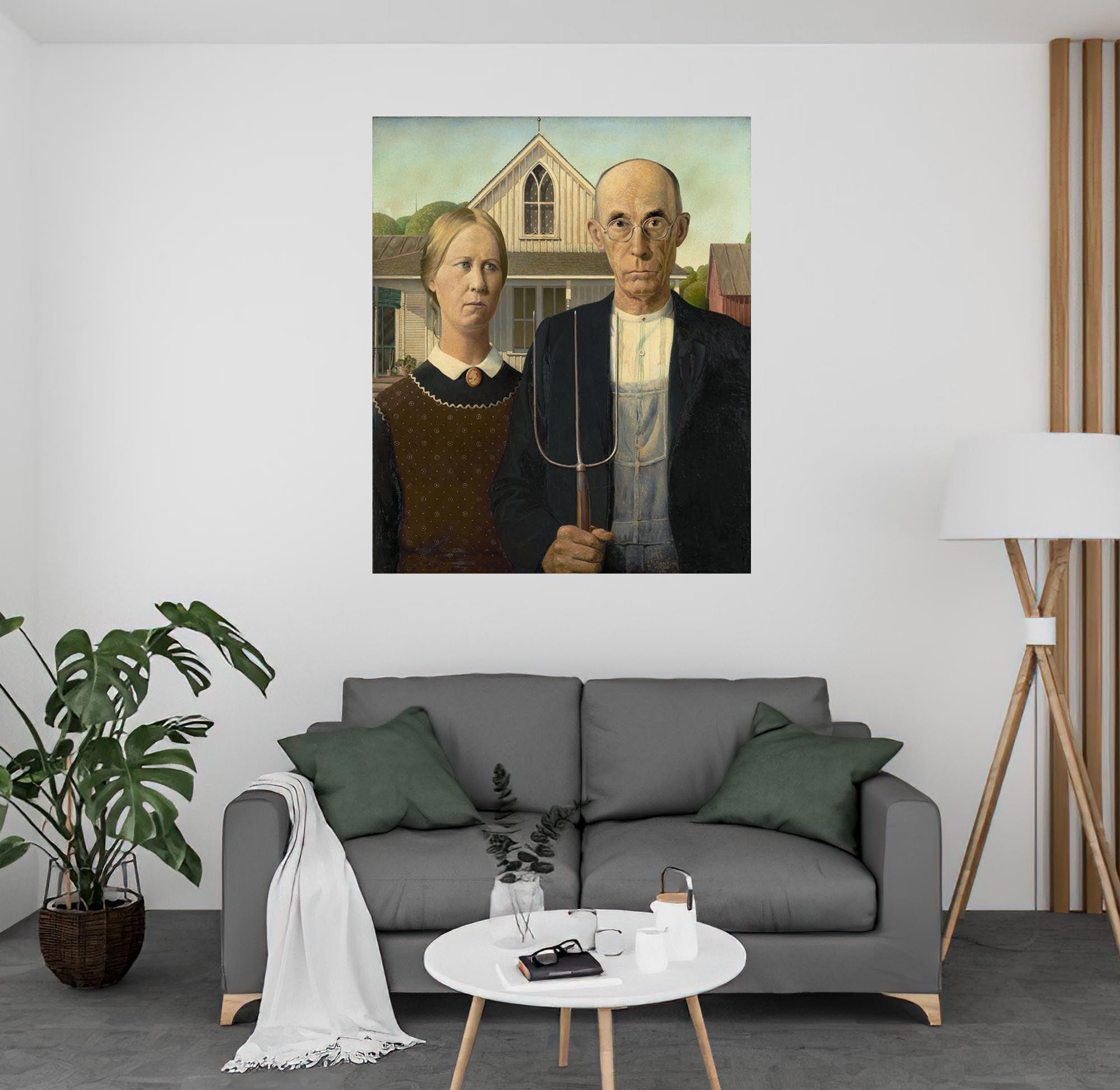 CoolWalls.ca Posters, Prints, & Visual Artwork American Gothic Grant Wood 1930 Vintage Artwork: Peel_n_Stick onto the wall, wallpaper like fabric