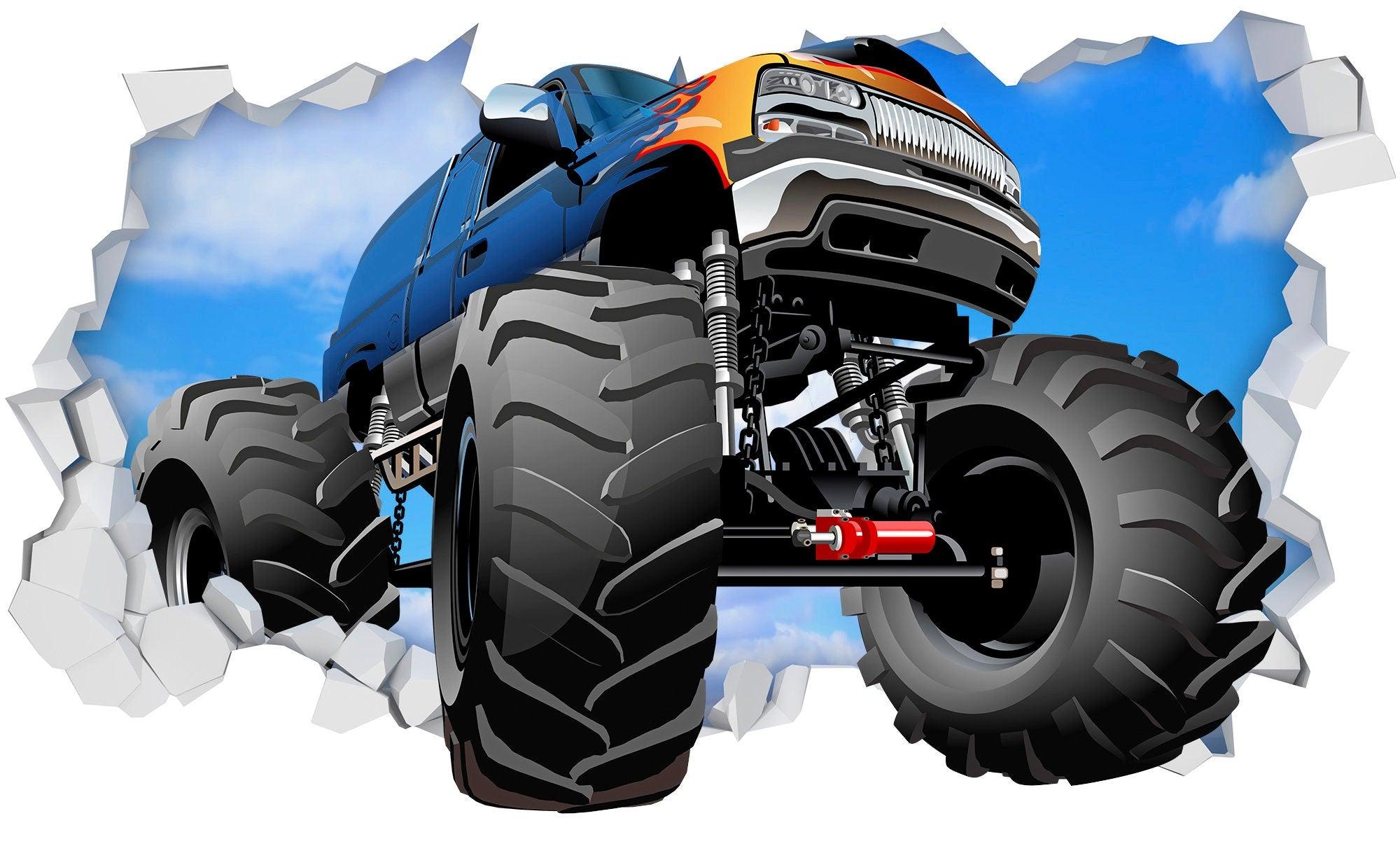 Dark Blue Blazer Monster Truck 3D Wall Hole, Wall Decal Sticker, wall mural, Peel-N-Stick, 001