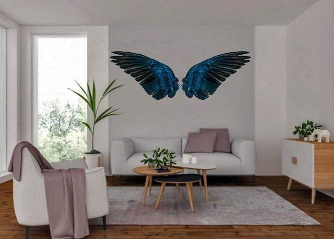 Removable Indoor, Fabric Peel-N-Stick Wall Decal: Blue Wings on White background