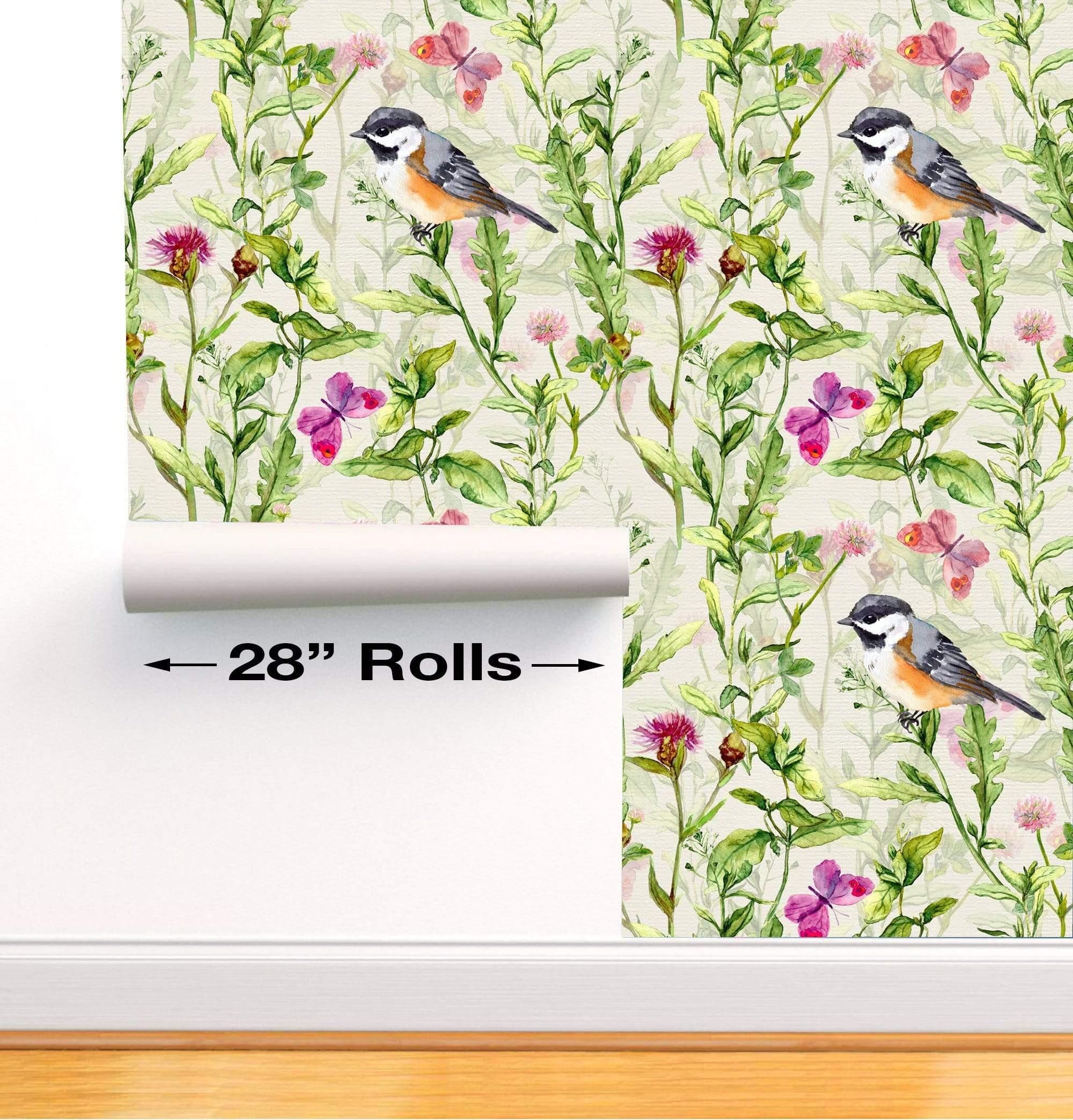 Small bird in a spring meadow Removable Wallpaper in 28" Rolls