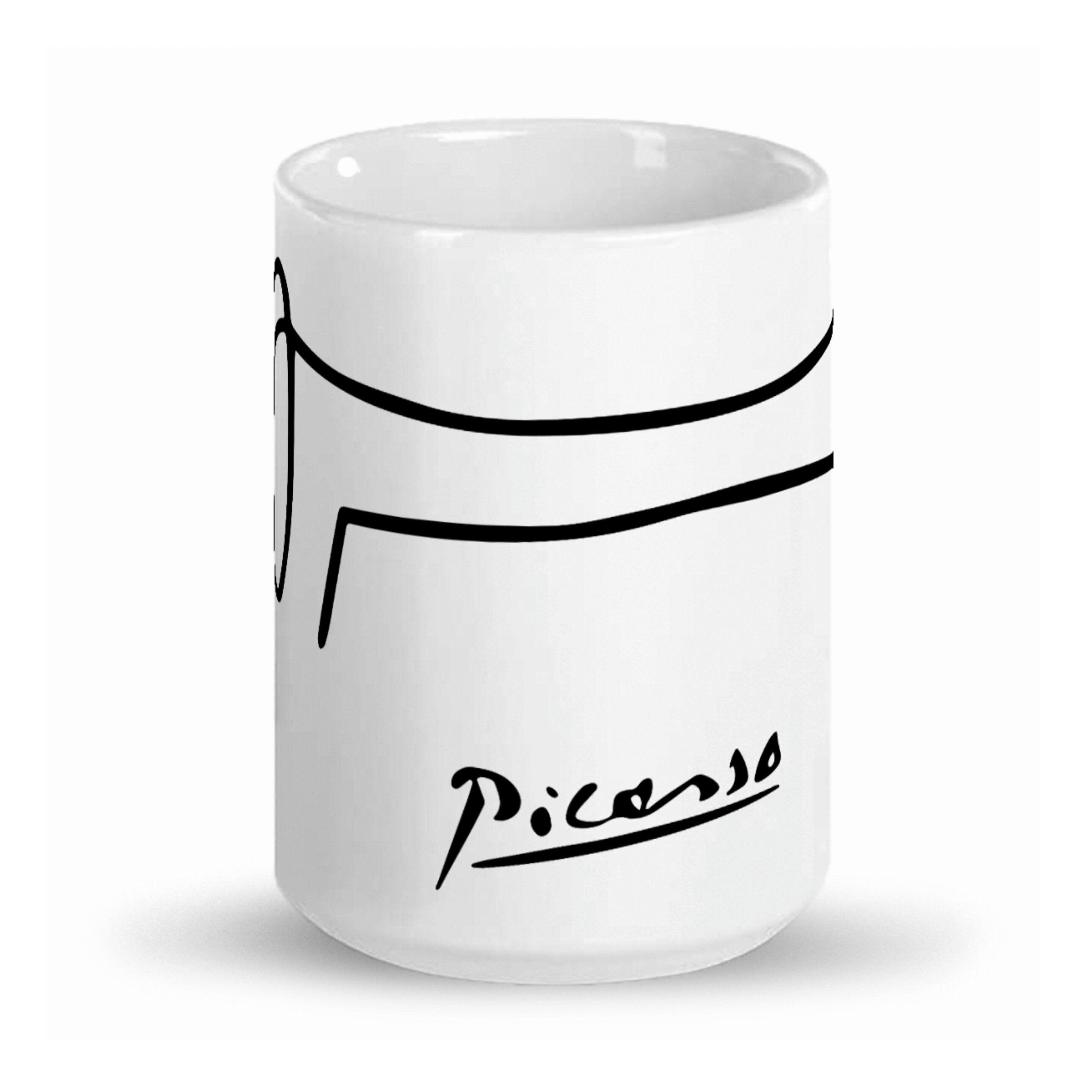 Tall glossy ceramic mug 15 OZ, Picasso dachshund drawing of Lump wrap around
