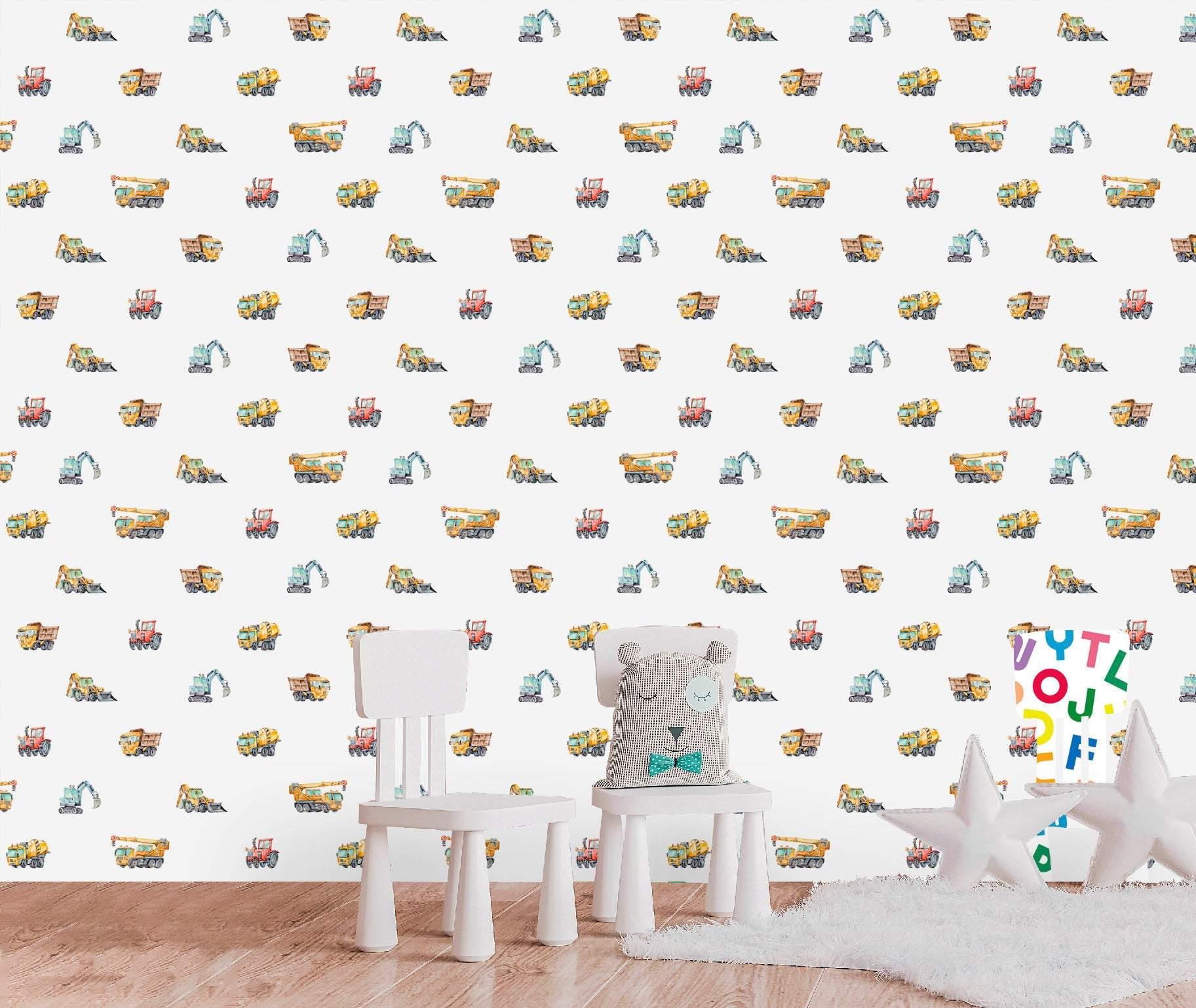 Toy Trucks, Excavator, Tractor, Digger machine Kids removable 28" wallpaper
