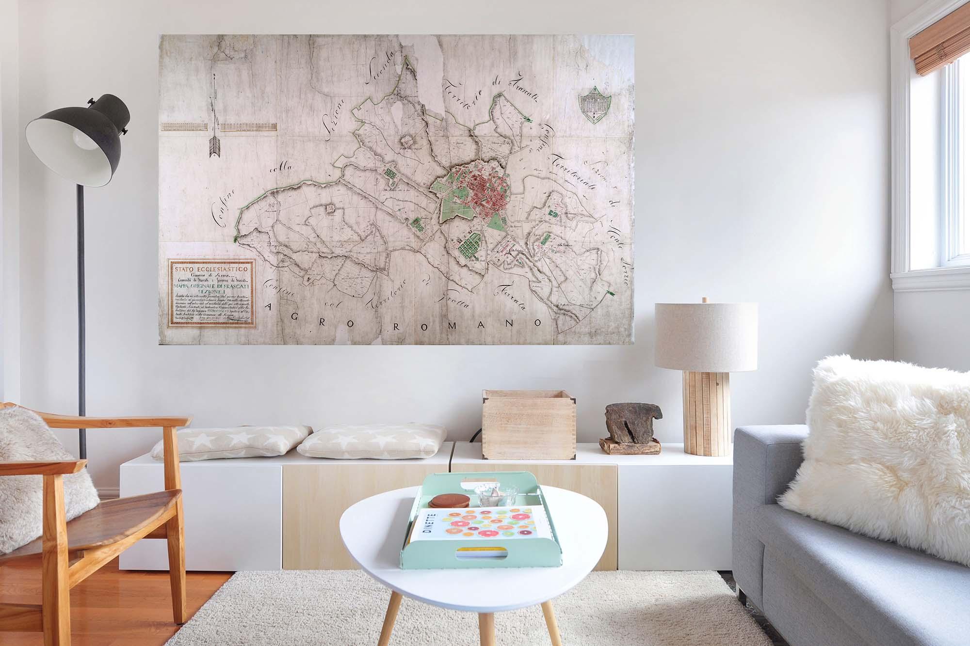 CoolWalls.ca diecut 20" x 13" Inches Very Old Map of Frascati, Wall Decal Sticker Wallpaper, PEEL-N-STICK, removable anytime. Great for a classroom