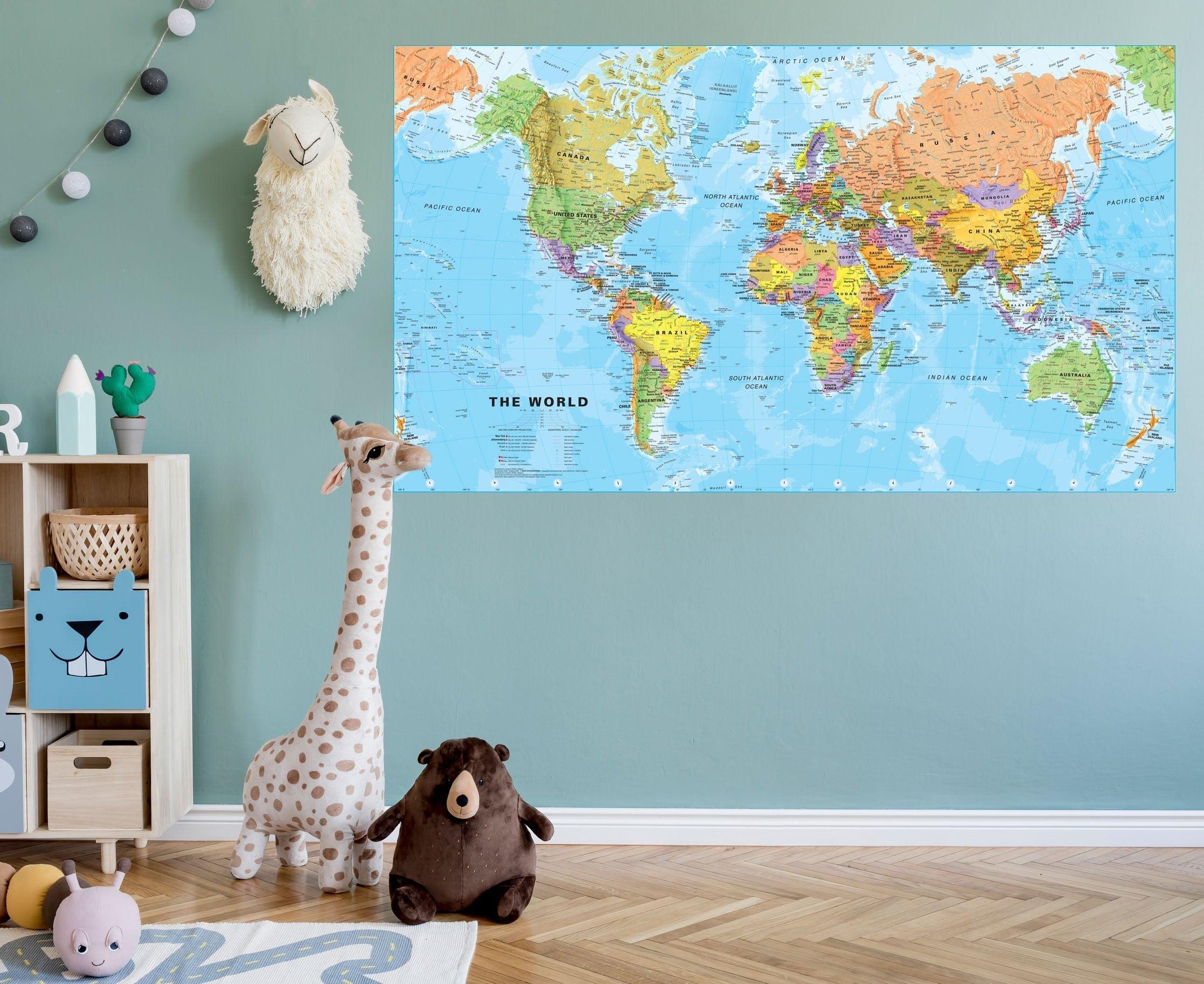 World Map Wall Decal Sticker Wallpaper, PEEL-N-STICK, removable anytime.