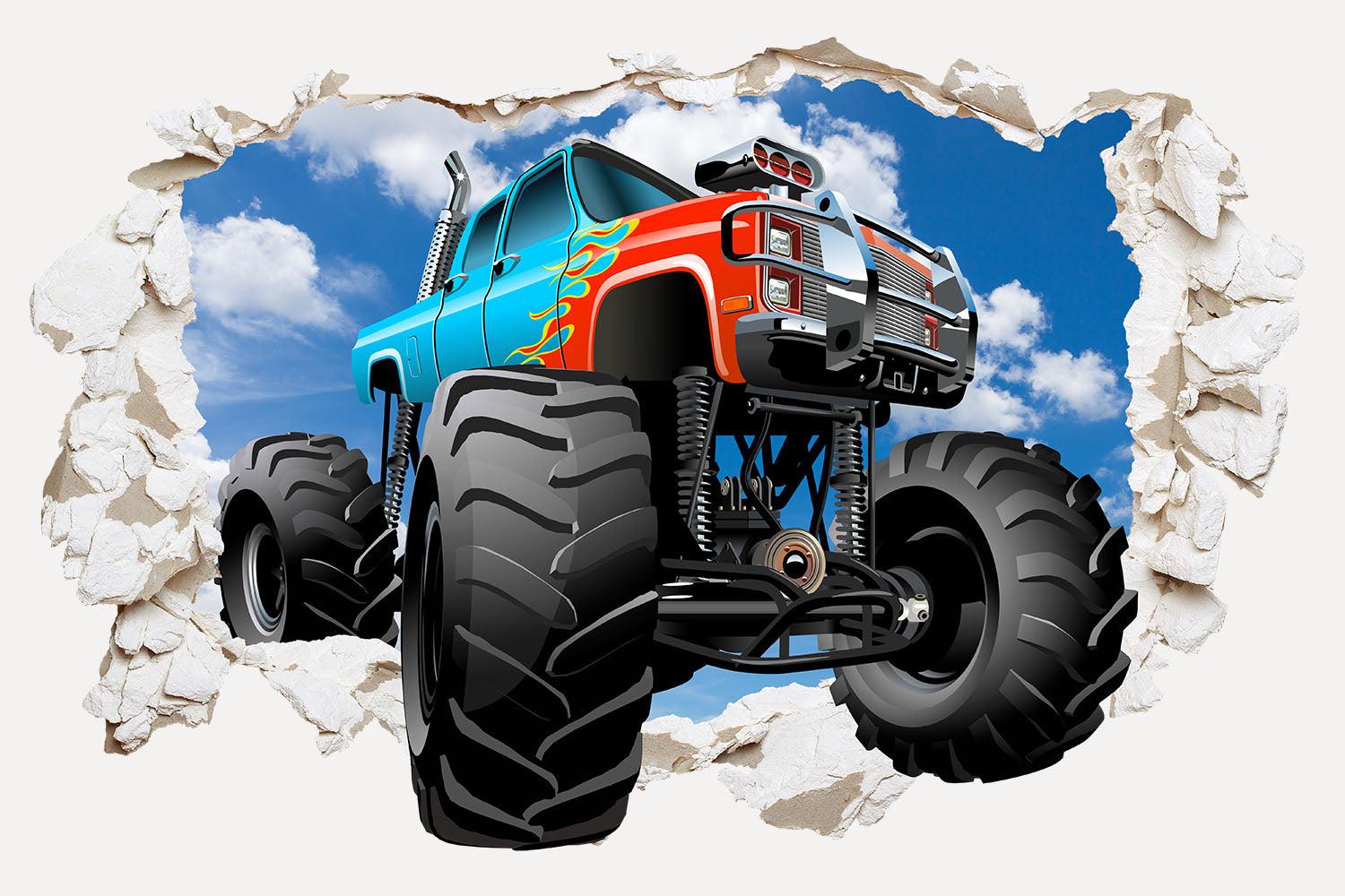 3D Monster Truck Plaster Wall, Wall Decal Sticker, Removable 107
