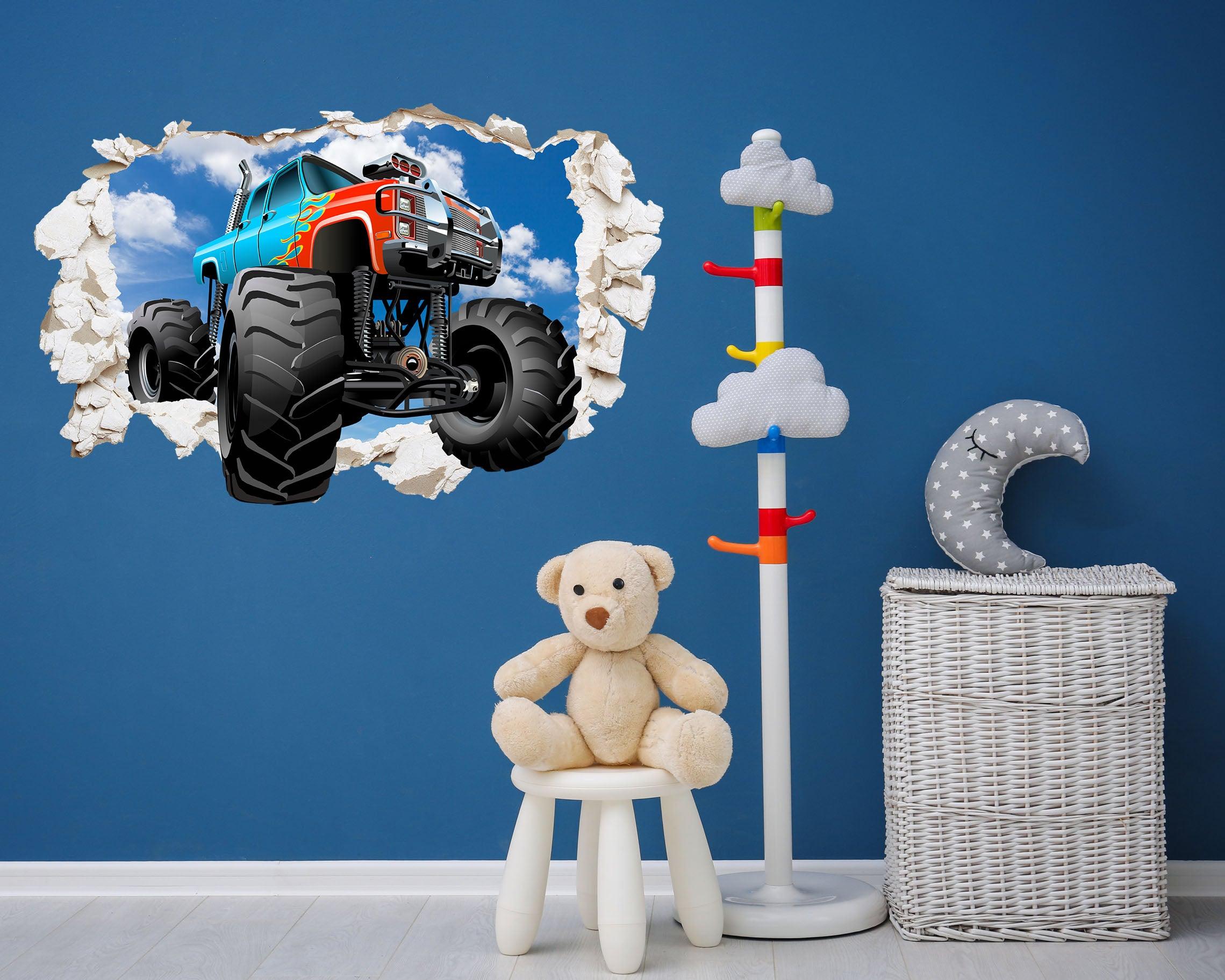 3D Monster Truck Plaster Wall, Wall Decal Sticker, Removable 107