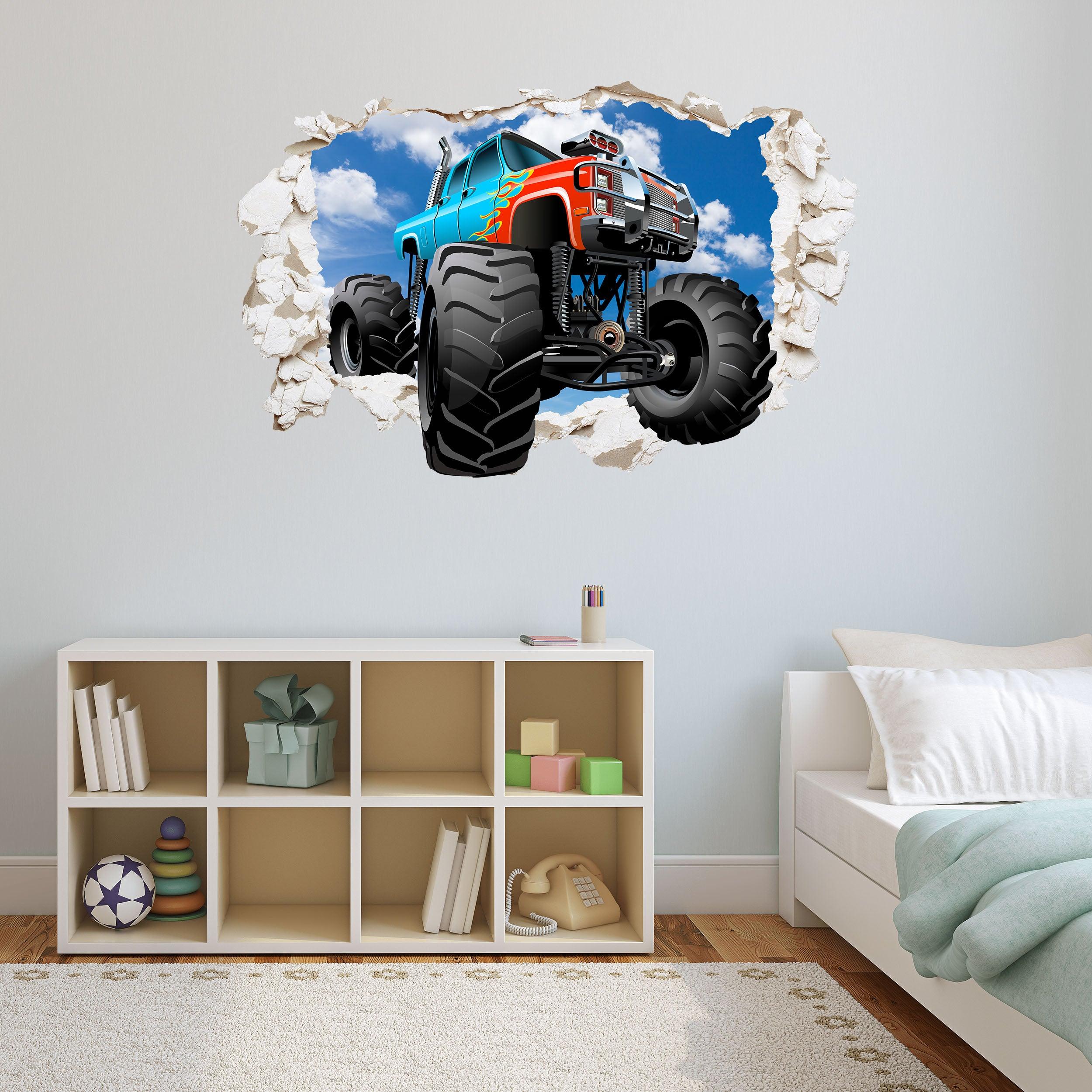 3D Monster Truck Plaster Wall, Wall Decal Sticker, Removable 107