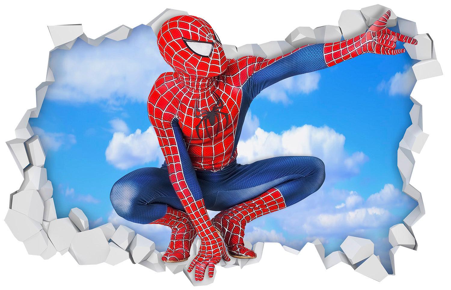 3D Spiderman Breaking thru Wall, Wall Decal Sticker, Removable 109