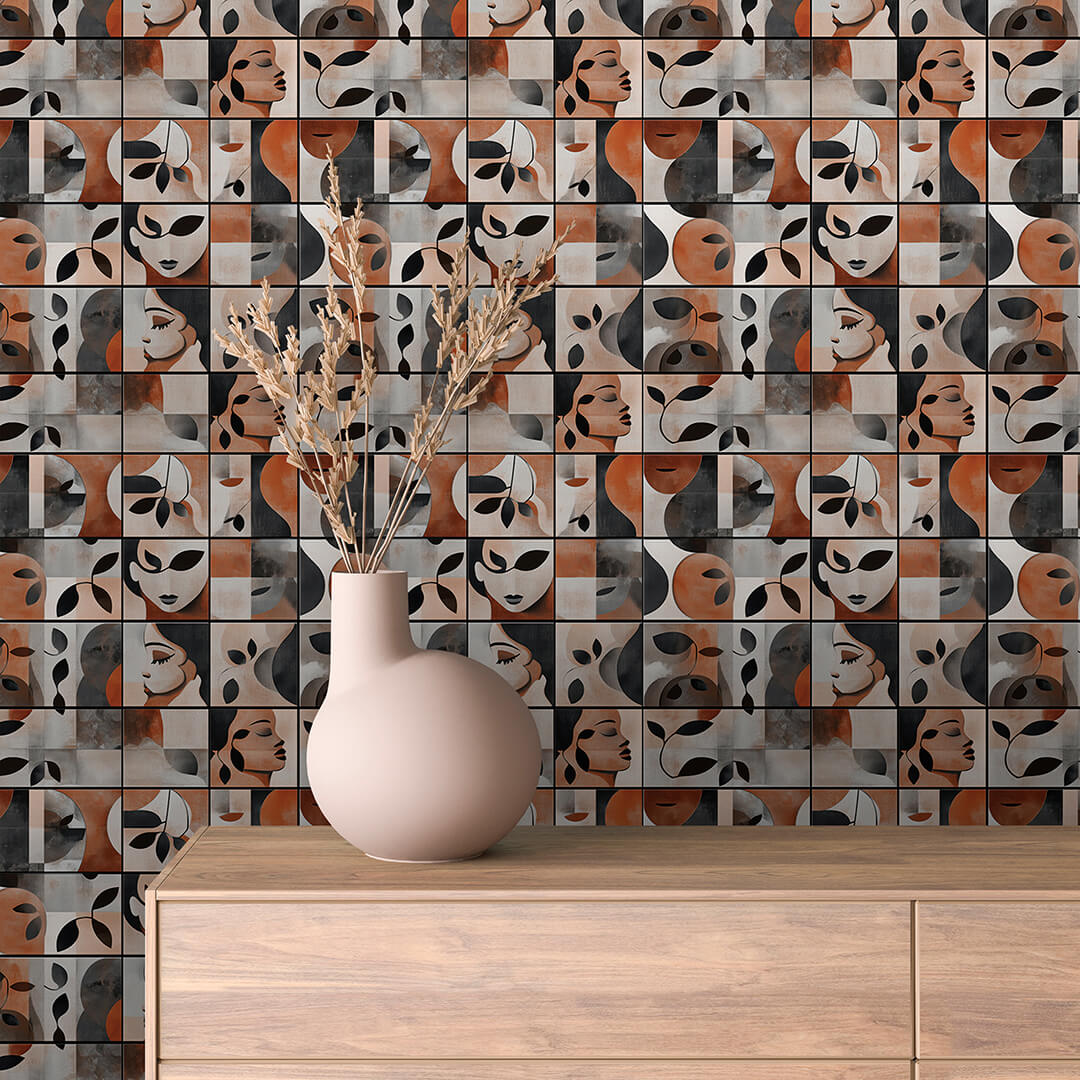 Rust Charcoal Face Tile Abstract 0010