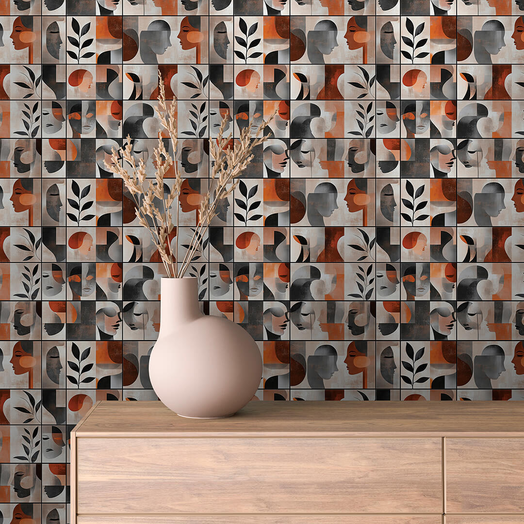 Charcoal Rust Face Tile Abstract 0011