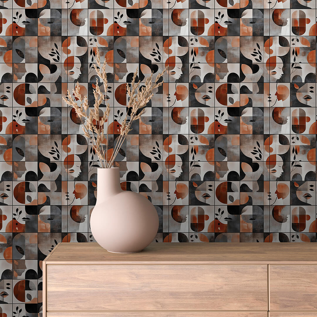 Rust Grey Face Grid Abstract 0012