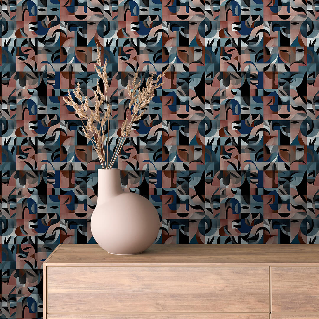 Navy Rust Geometric Mosaic Abstract 0013
