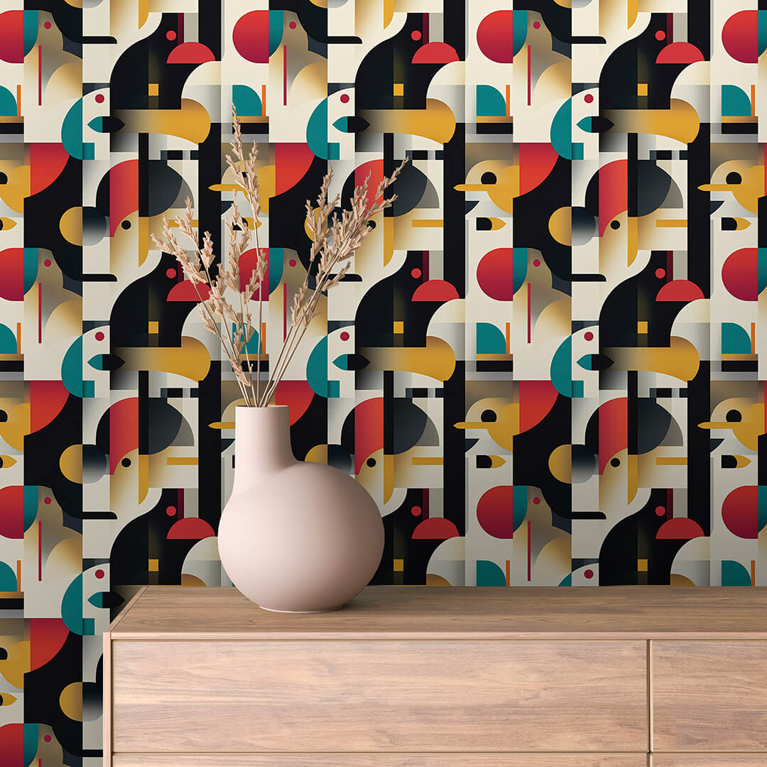 Art Deco Bird Teal Geometric Abstract 0018