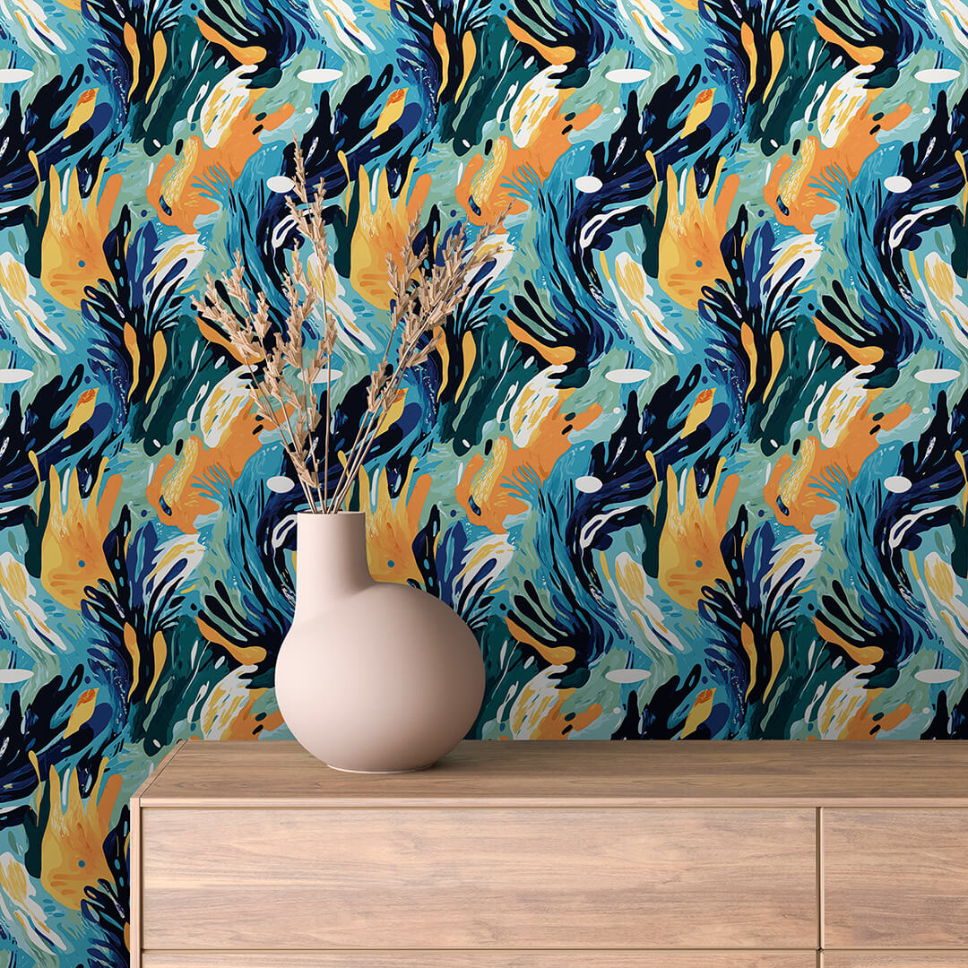 Teal Ocean Brushstroke Abstract 0031