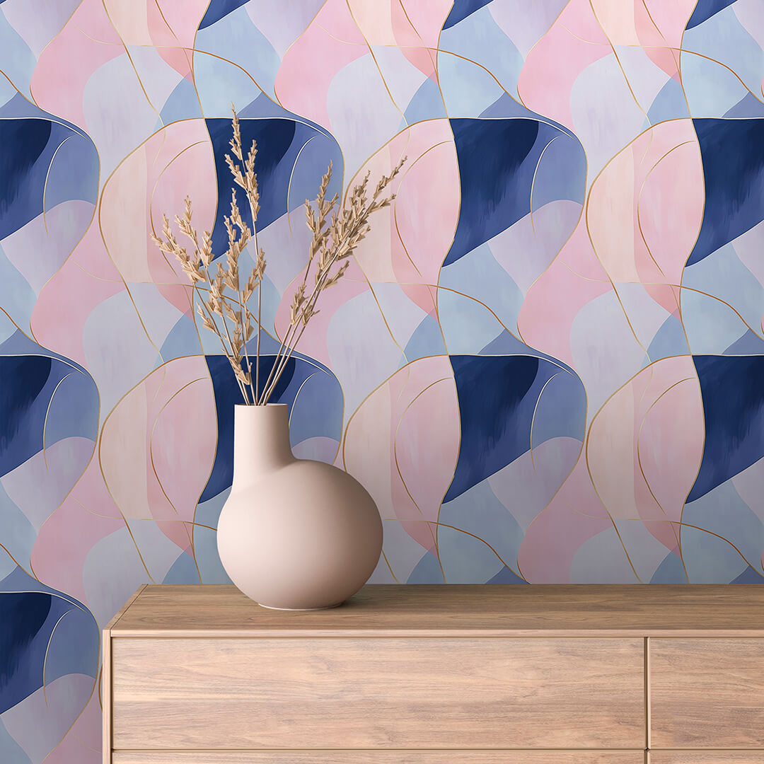 Pastel Wave Gold Line Abstract 0038