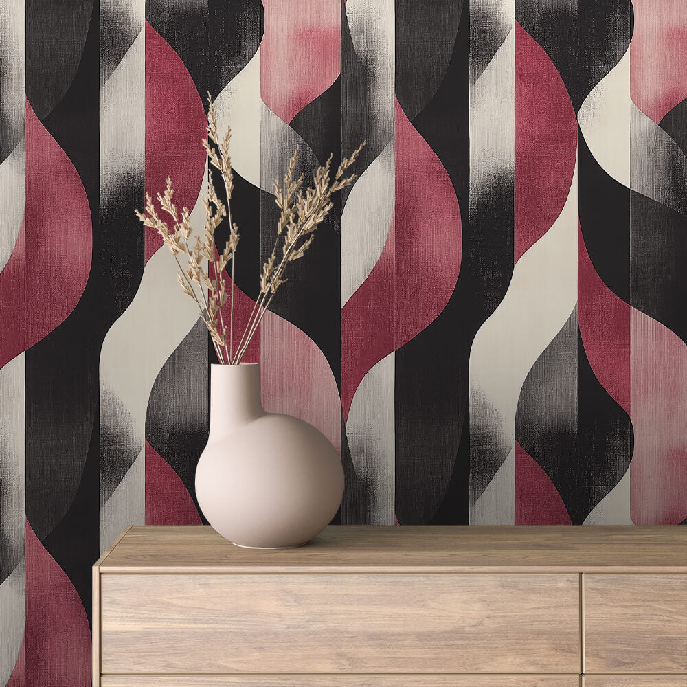 Retro Maroon Wave Stripe Abstract 0041