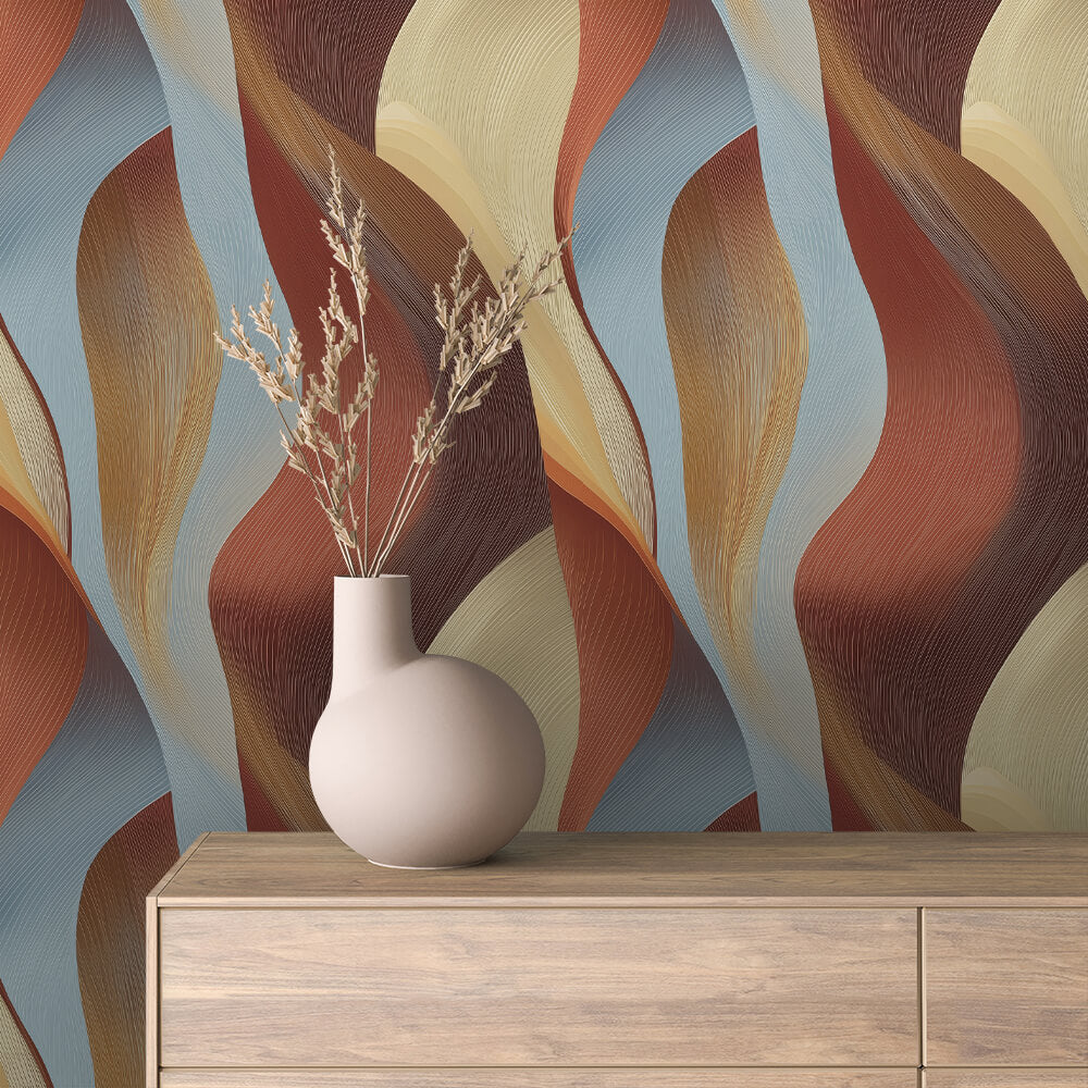 Deep Rust Blue Flame Wave Abstract 0048