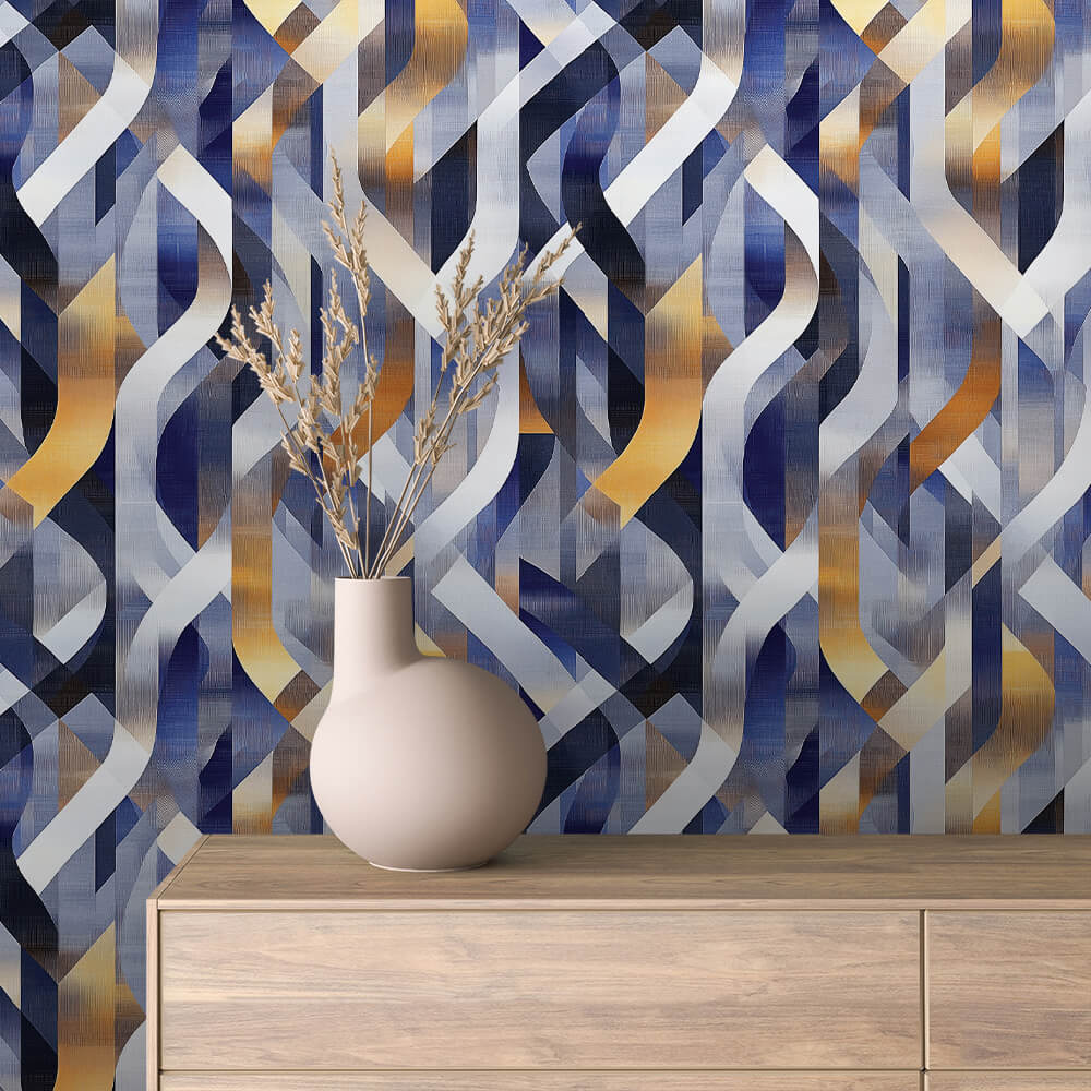 Navy Gold Ribbon Weave Abstract 0052