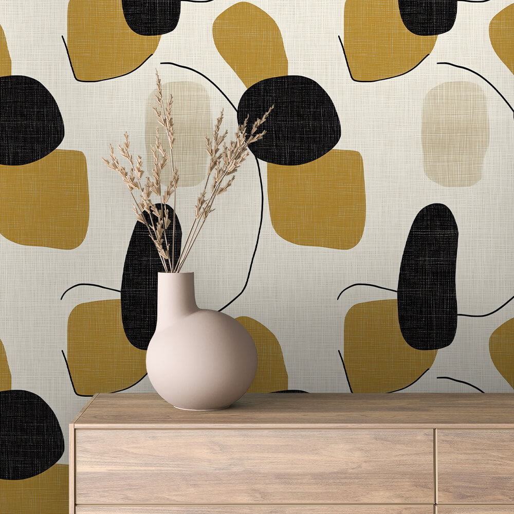Mustard Organic Blob Line Abstract 0054