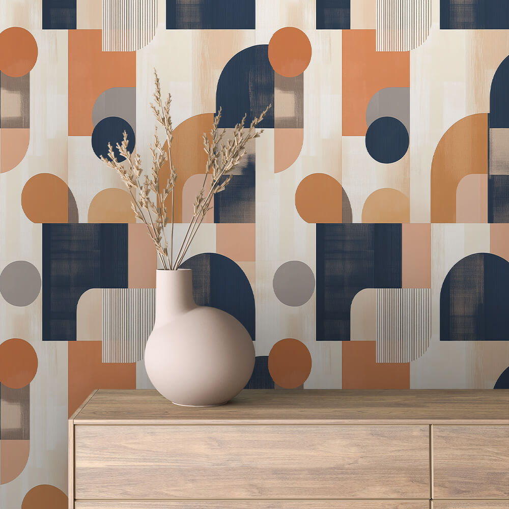 Navy Orange Circle Arch Geometric Abstract 0058