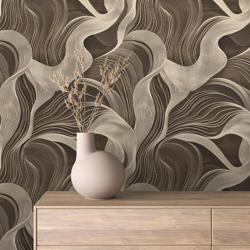 Brown Cream Ribbon Line Abstract 0059