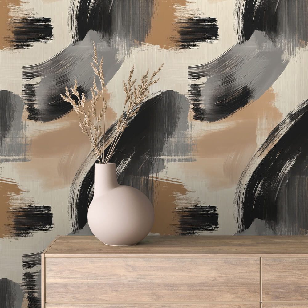 Black Grey Tan Brushstroke Abstract 0061