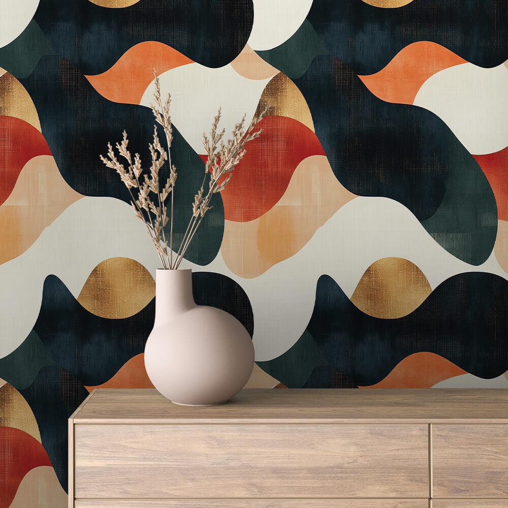 Navy Orange Gold Wave Abstract 0064