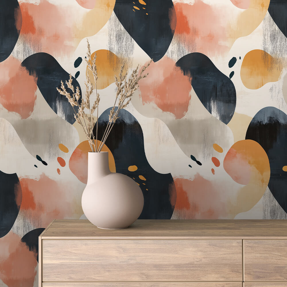 Peach Navy Painted Blob Abstract 0065