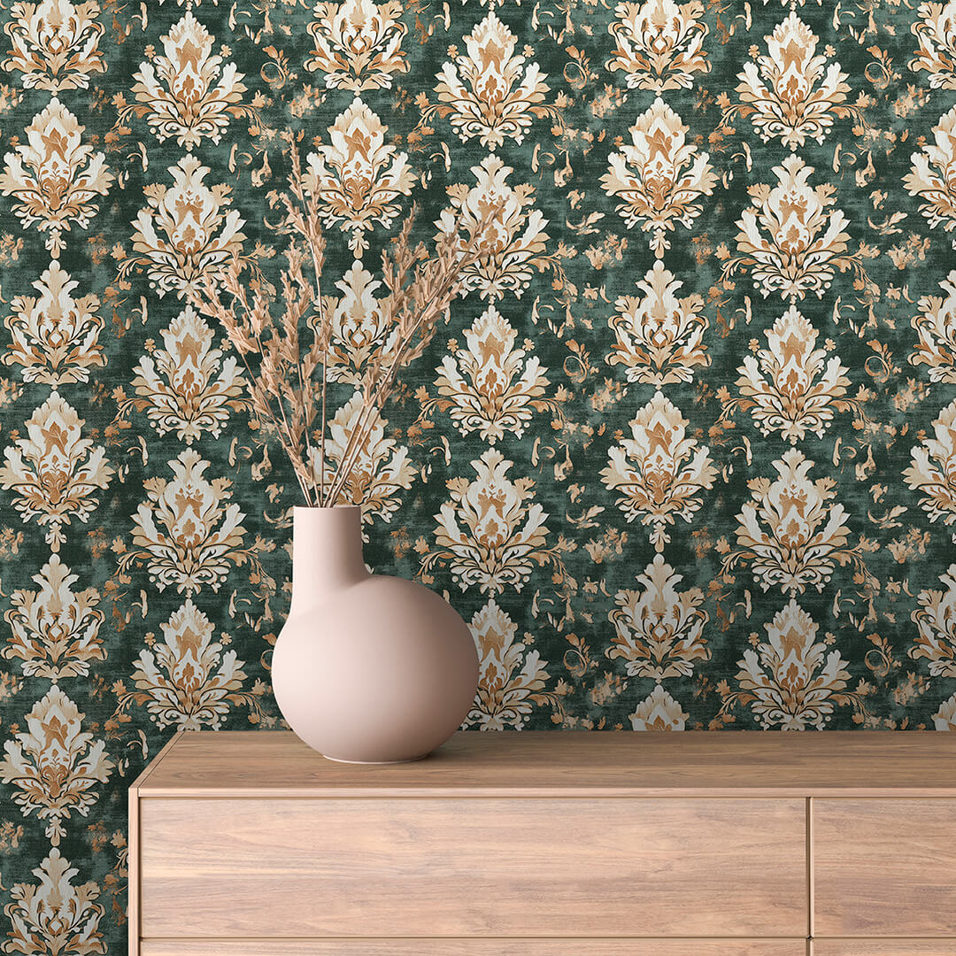 Weathered Forest Green Damask 0003
