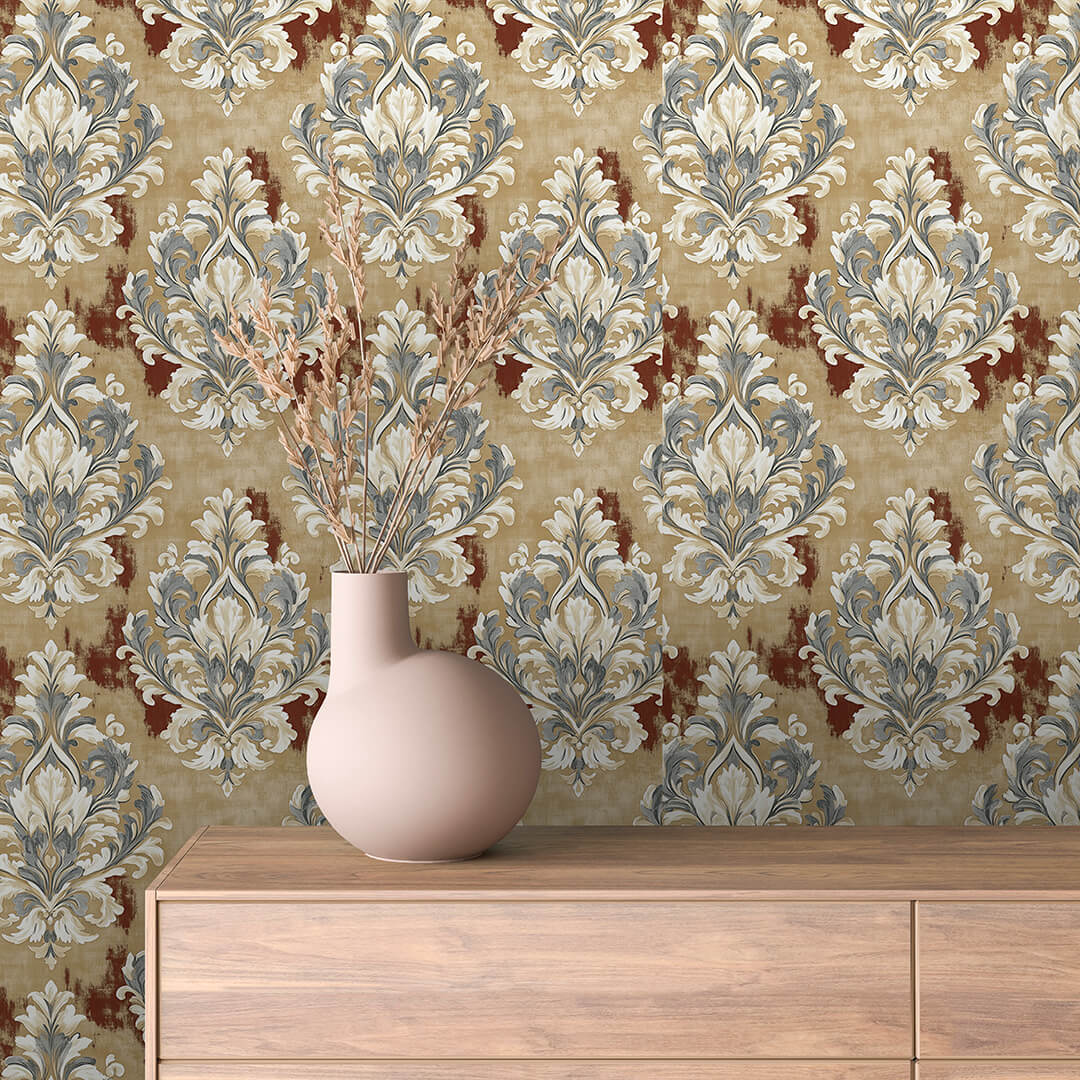 Rustic Mustard Slate Damask 0005