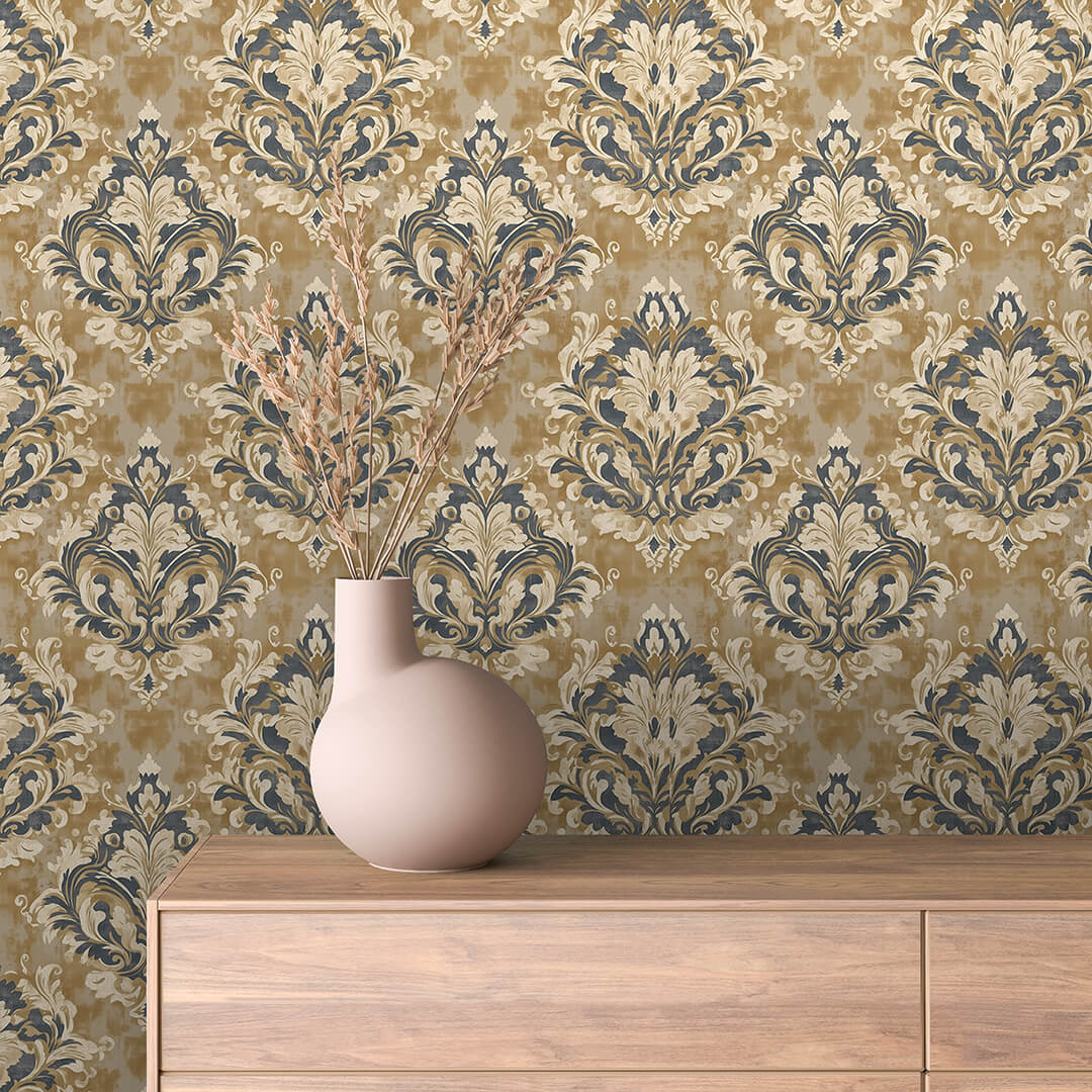 Antique Gold Ochre Damask 0006