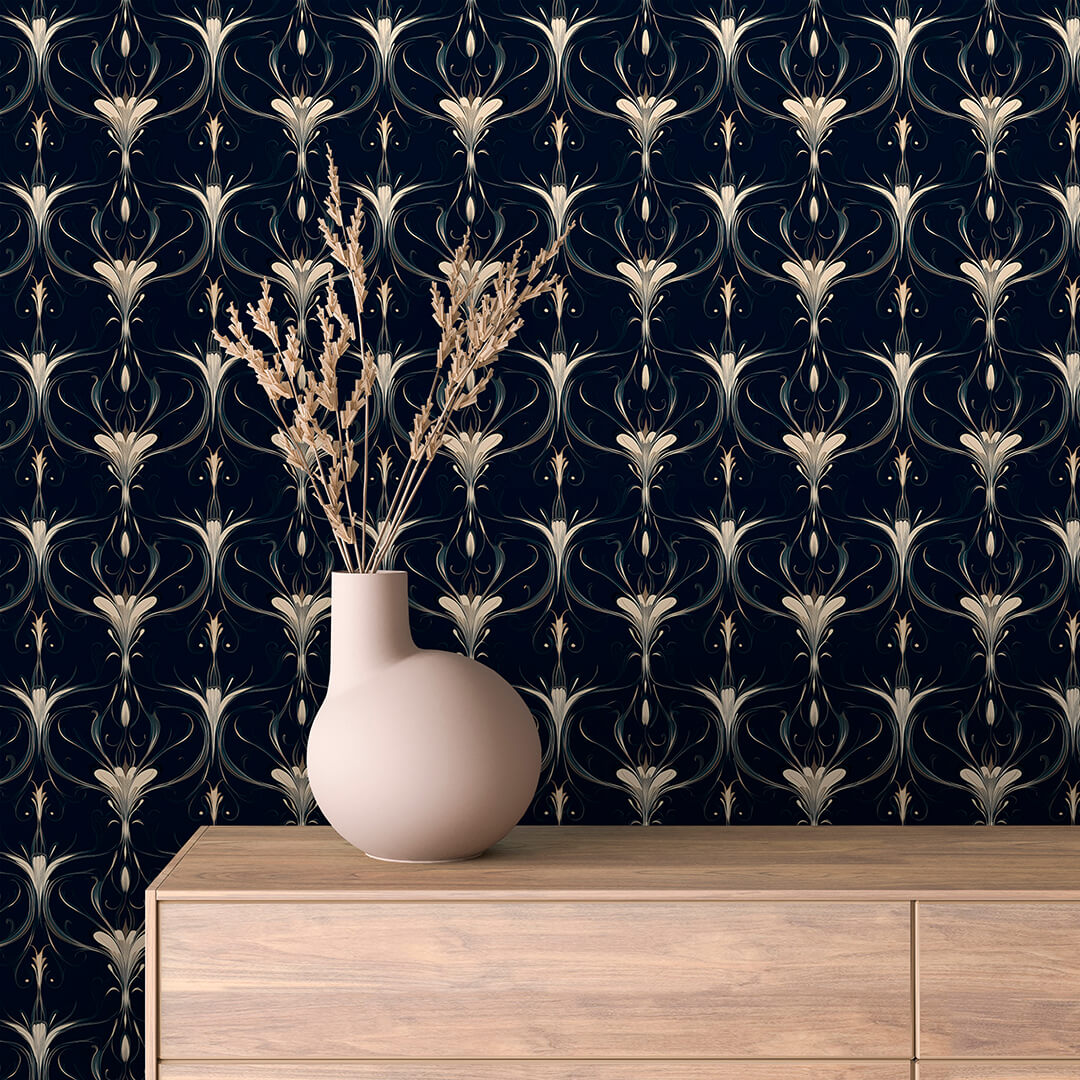 Midnight Art Nouveau Damask 0012