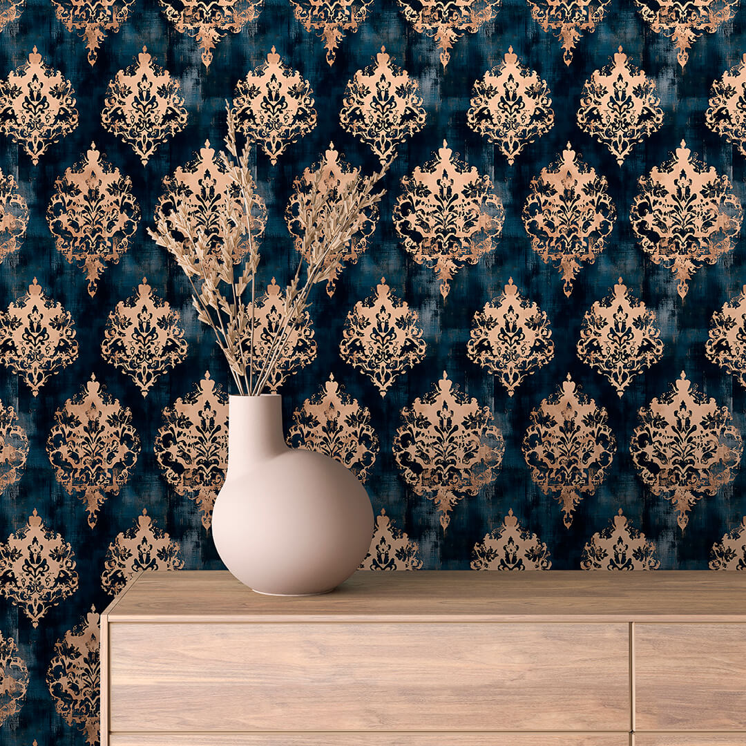 Rose Gold Navy Damask 0013
