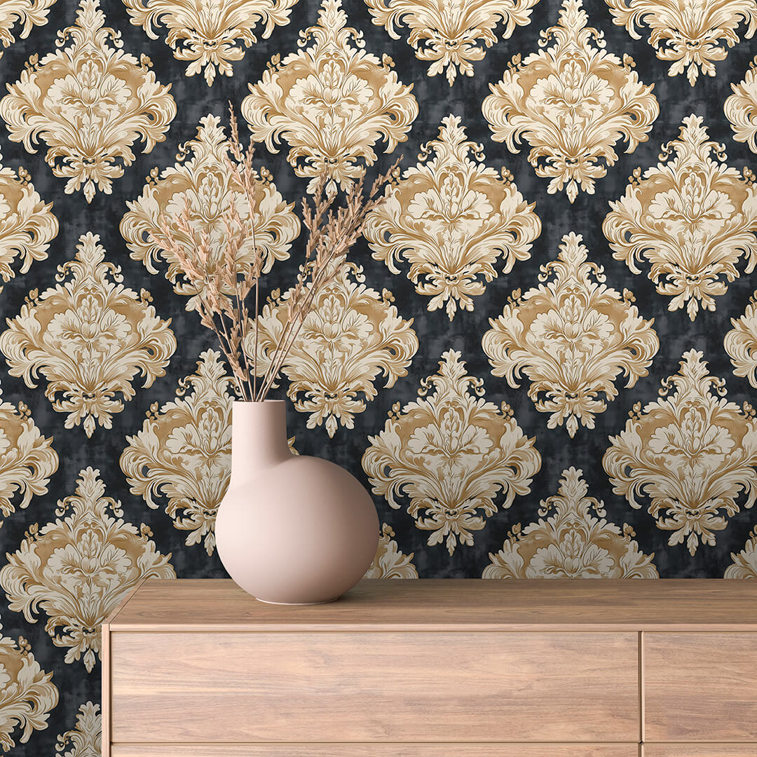 Black Gold Ornate Damask 0023