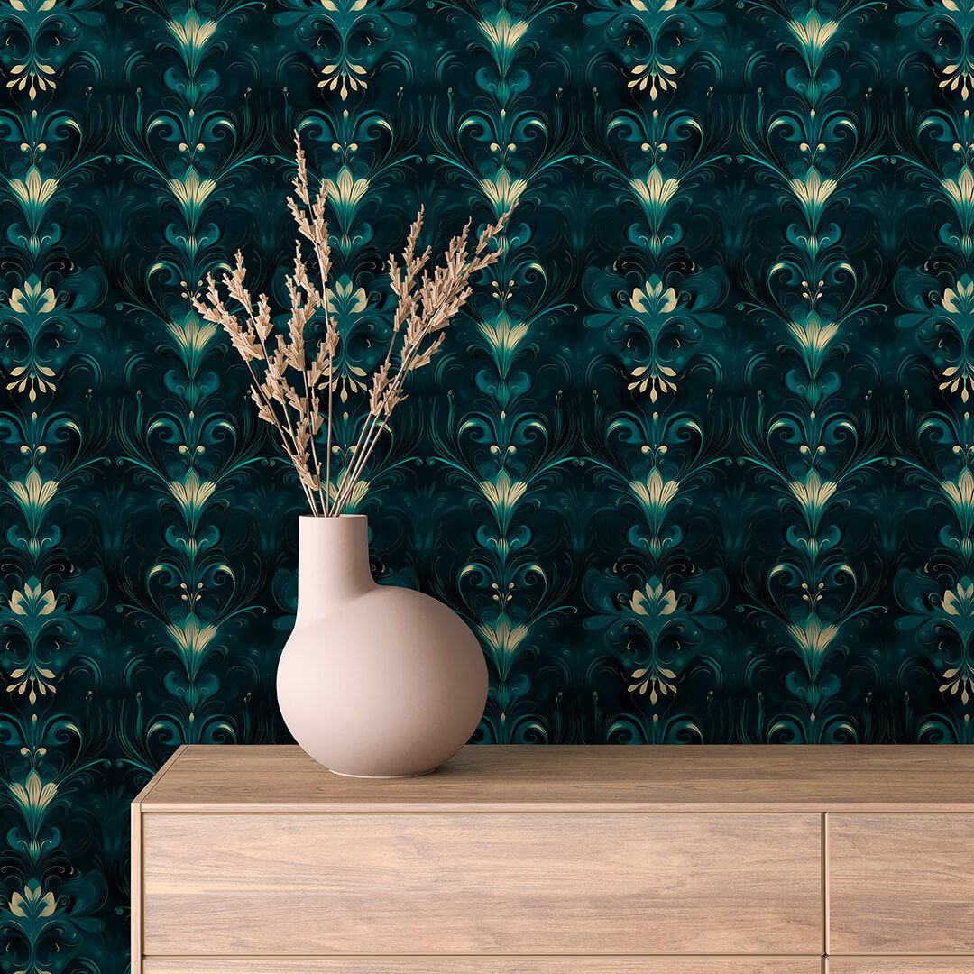 Teal Emerald Fleur Damask 0029