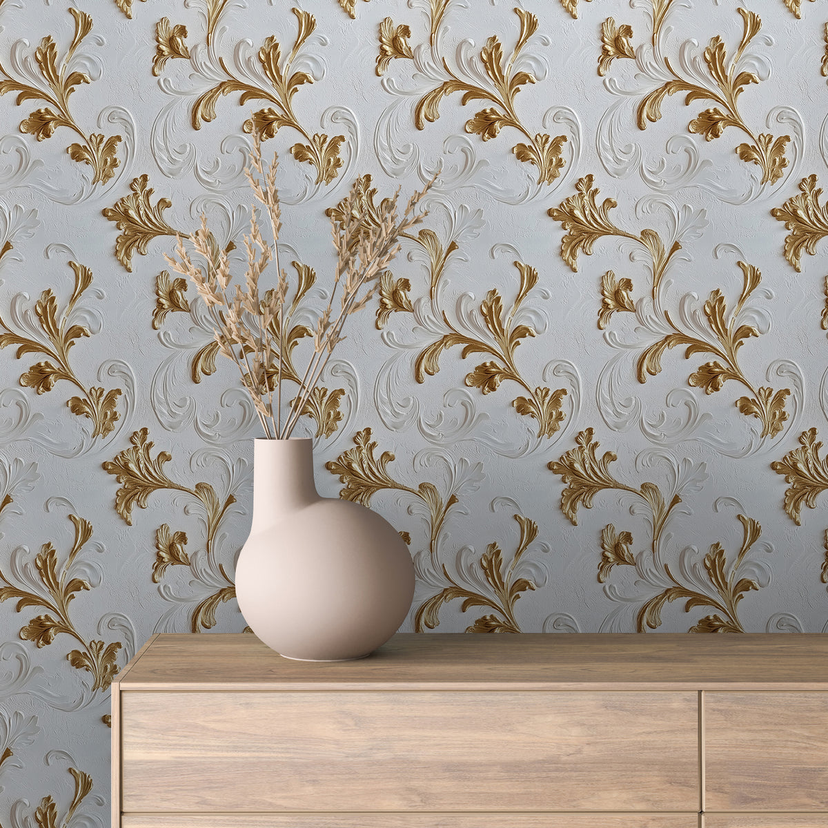 Plaster Gold Scroll Damask 0030