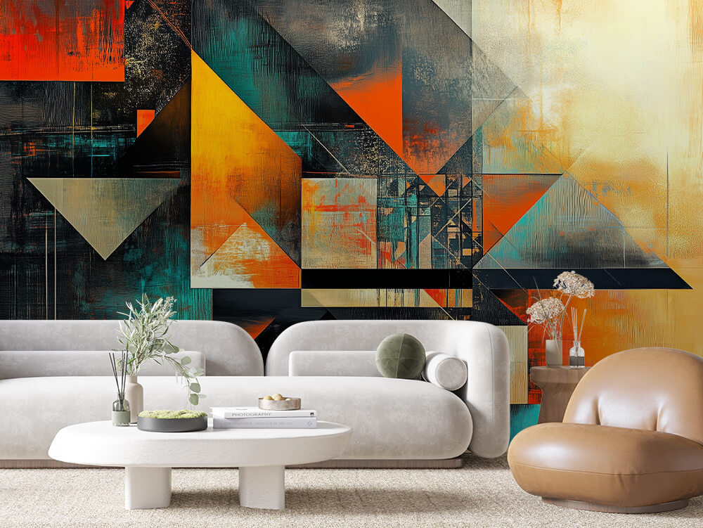 ARTISTIC 0010 – Amber Teal Fracture Wall Mural